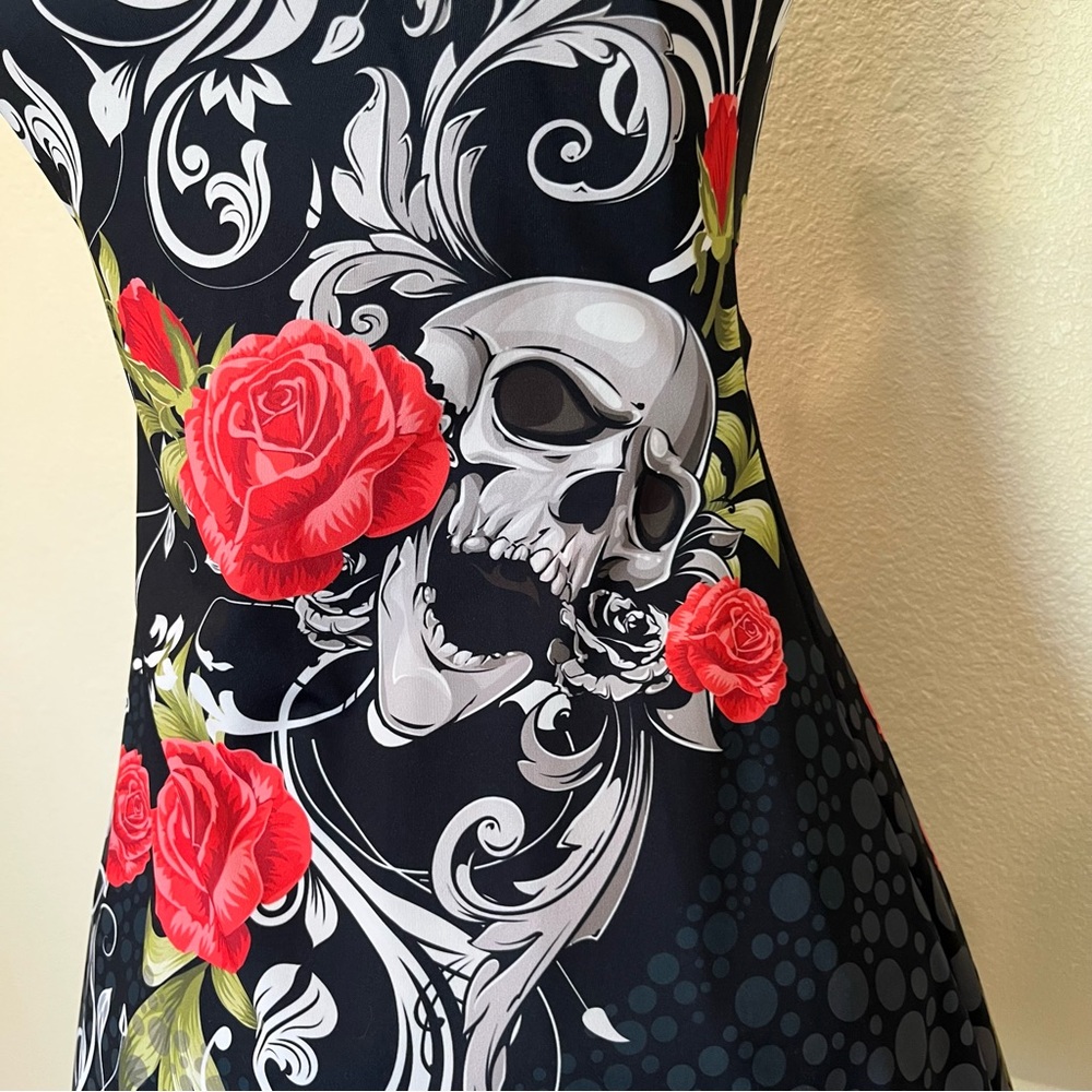 Red and White Gothic Mini Dress with Halter Neckline (1-210) - Picture 4 of 12